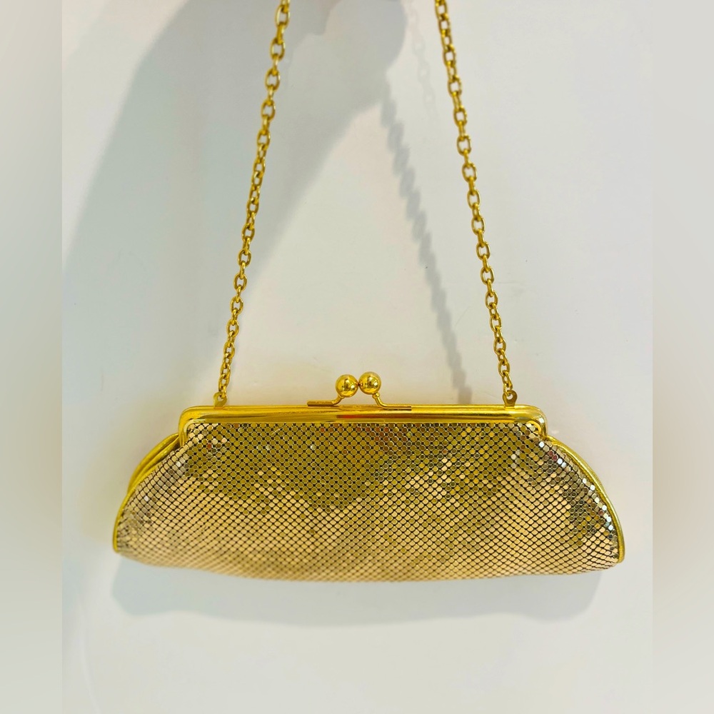 Whiting & Davis Vintage Gold 10” Clutch with 8”Chain